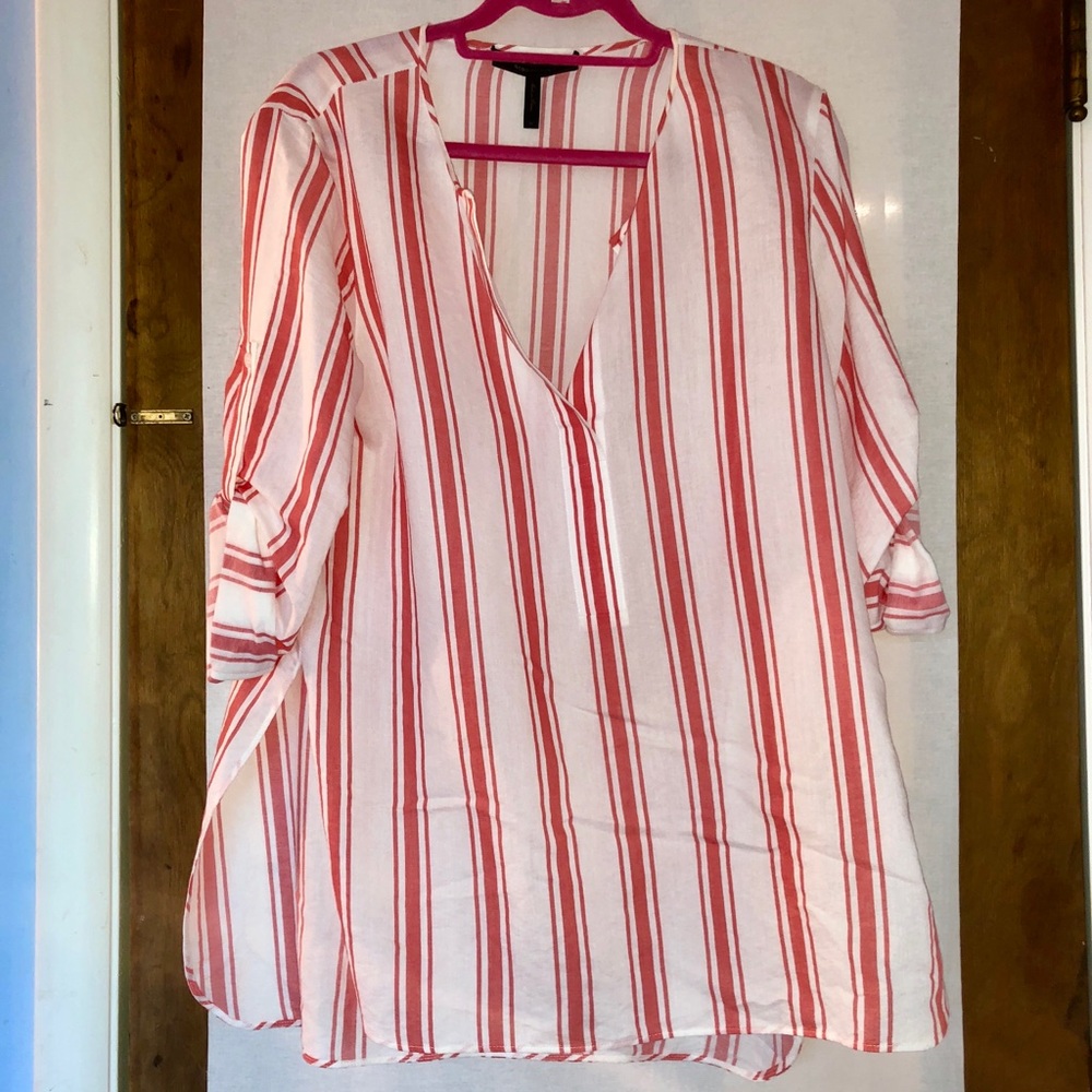 striped beach frock coral + white